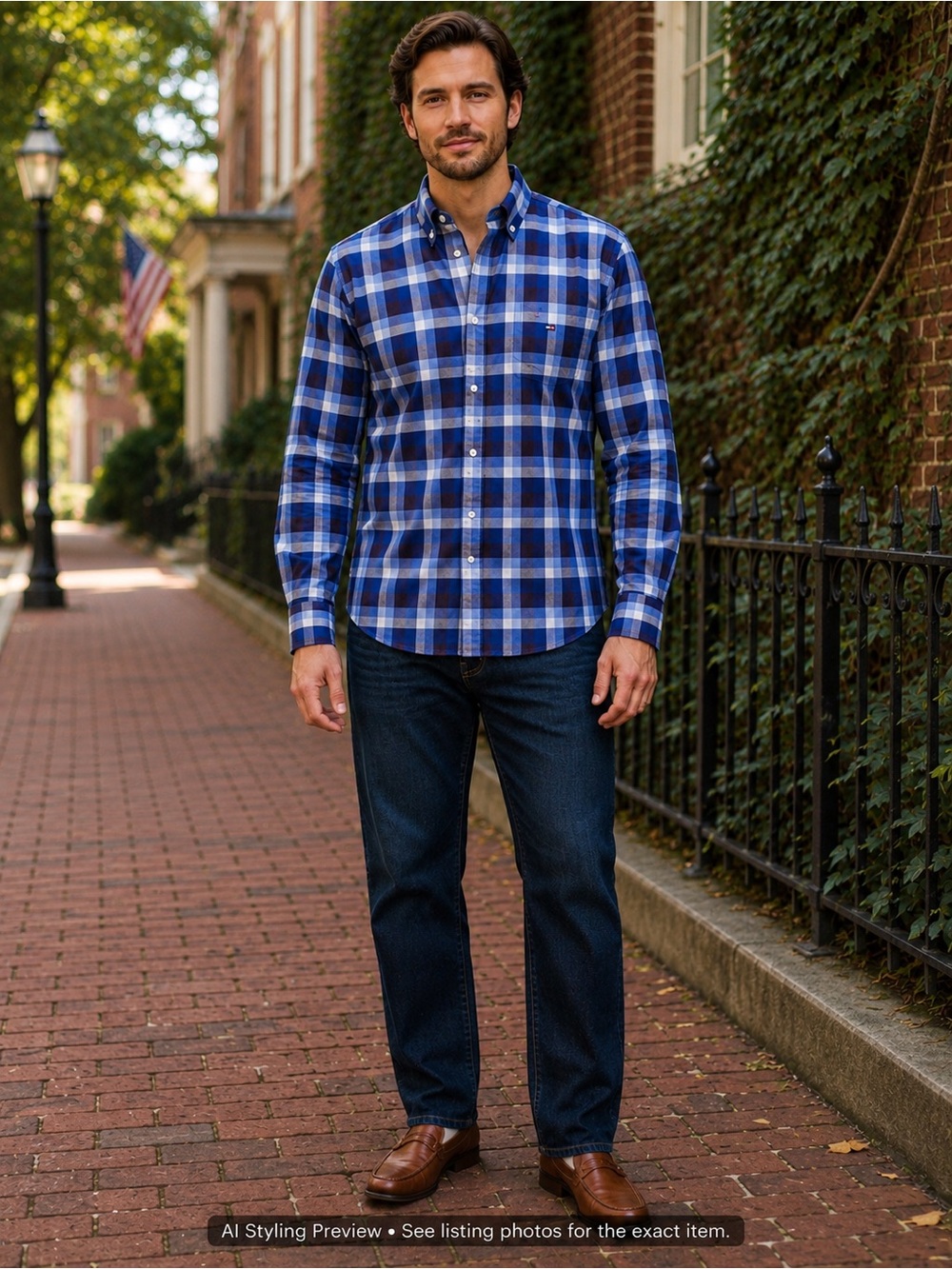 Preppy Old Money Blue Plaid Button Down Shirt Dadcore XL
